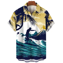 2023 Coconut Tree Shirts For Men 3d Printed Men's Hawaiian Shirt Beach 3xl Short Sleeve Fashion Tee Leisure Tops