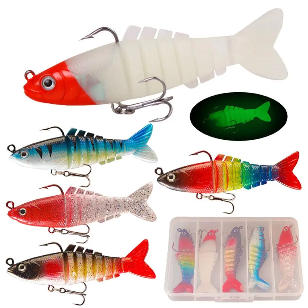 

5Pcs Silicone Fishing Lures For Pike Perch Zander Trout 9cm/17g Artificial Bait Fish Set Multi Joint Fishing Tool