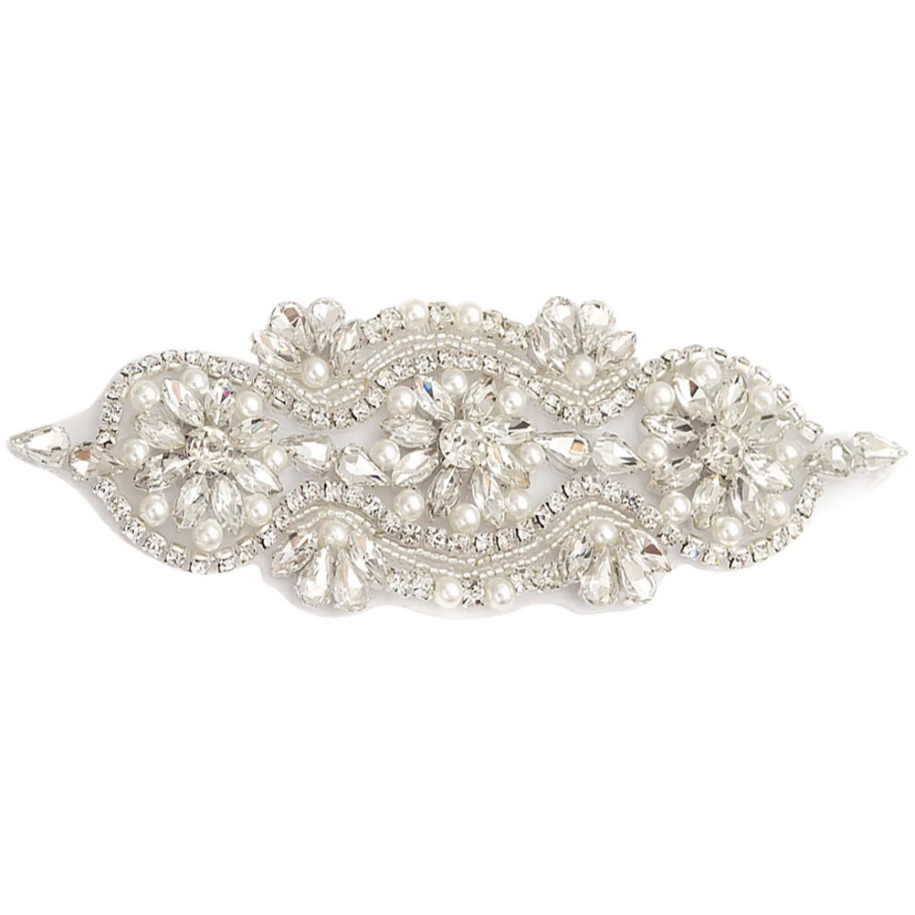 

Pearl Appliqué A-grade Rhinestone Wedding Applique Dress Belt Iron-on Adhesive Patch DIY Sewing Bridal Decorative