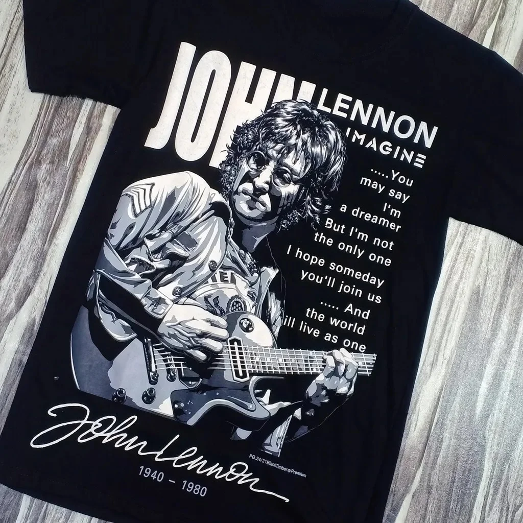 John Lennon Imagine Lyrics Black Timber Tribute Band Graphic T-Shirt Cotton Men Women Streetwear Tee