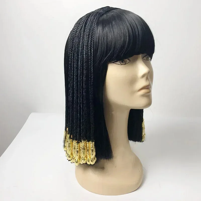 

Egyptian Cleopatra Cosplay Wig Black Braided Styled Heat Resistant Synthetic Hair Halloween Party Carnival Wigs + Wig Cap