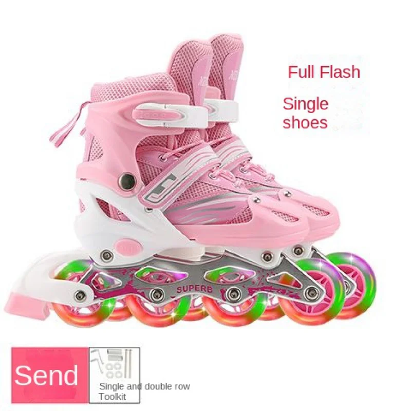 

the Skating Shoes Children's Suit Boys and Girls Beginner Roller Adjustable Rollerskate Double Row Skates