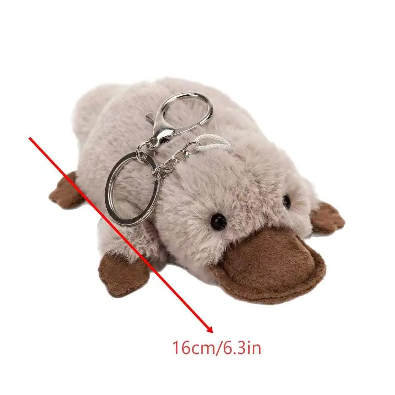 Cute Soft Stuffed Platypus Keychain Fluffy Plush Animal Pendant Key Ring for Backpack Handbag Daily Use Gift
