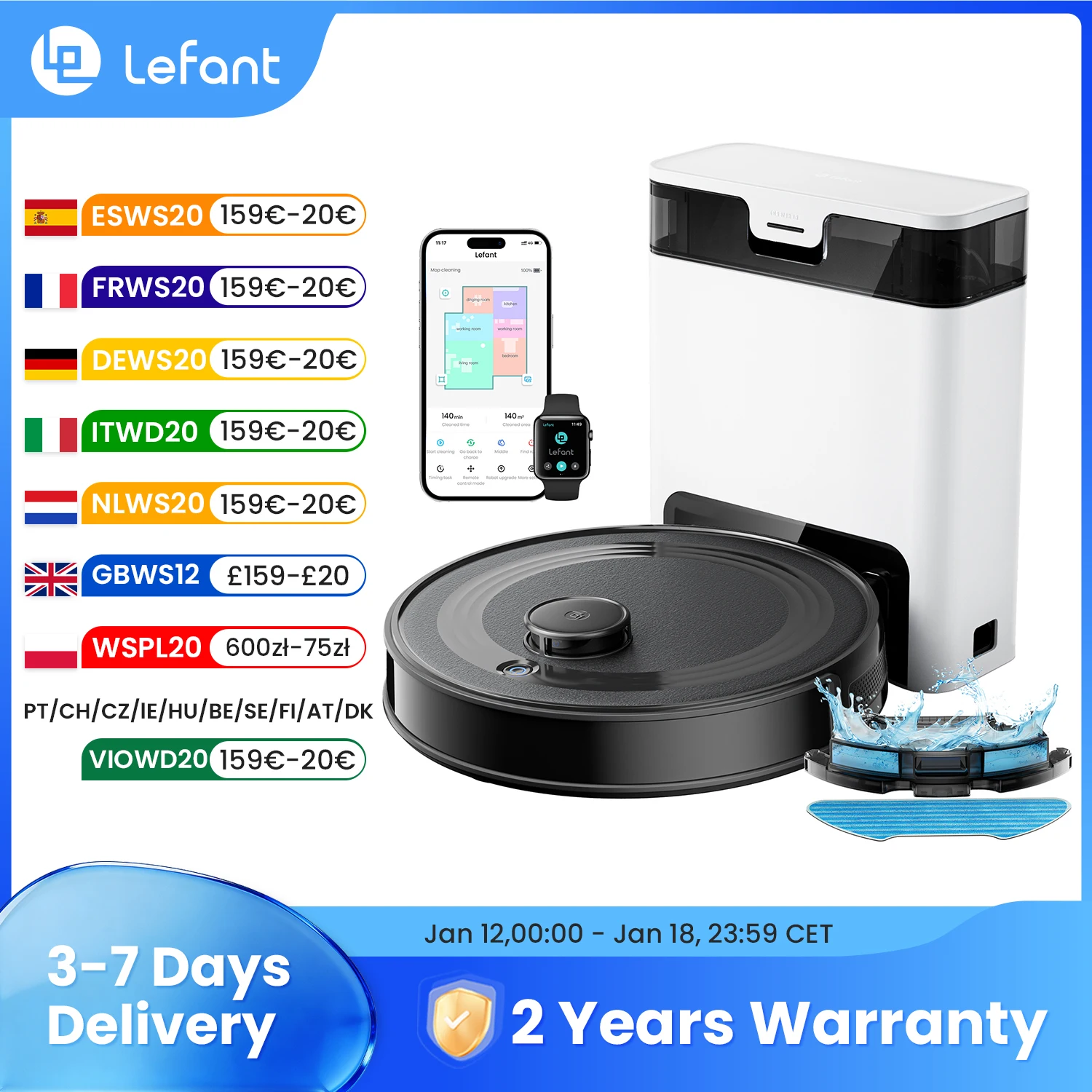 Lefant M2S Pro Robot Vacuum Cleaner with Mapping,10000Pa, Automatic Dust Station,Laser Navigation, PSD Avoidance Technology