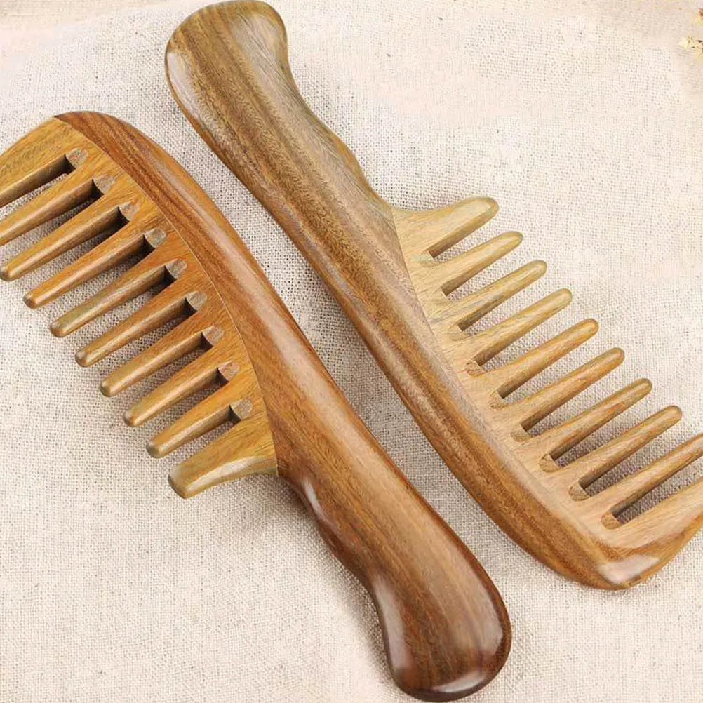 1Pcs Natural Sandalwood Wide Dense Tooth Comb for Detangling Massaging Relaxing Head Care At Home Spa Travel Lightweight