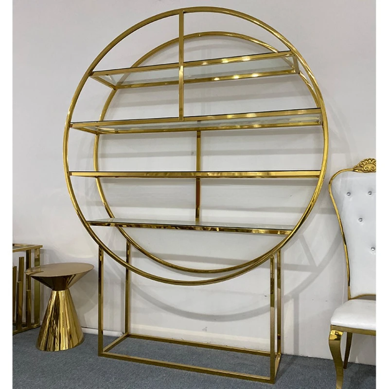 Modern Design Stainless Steel Round Clear Acrylic Inside Metal Display Bar Back Wine Shelf