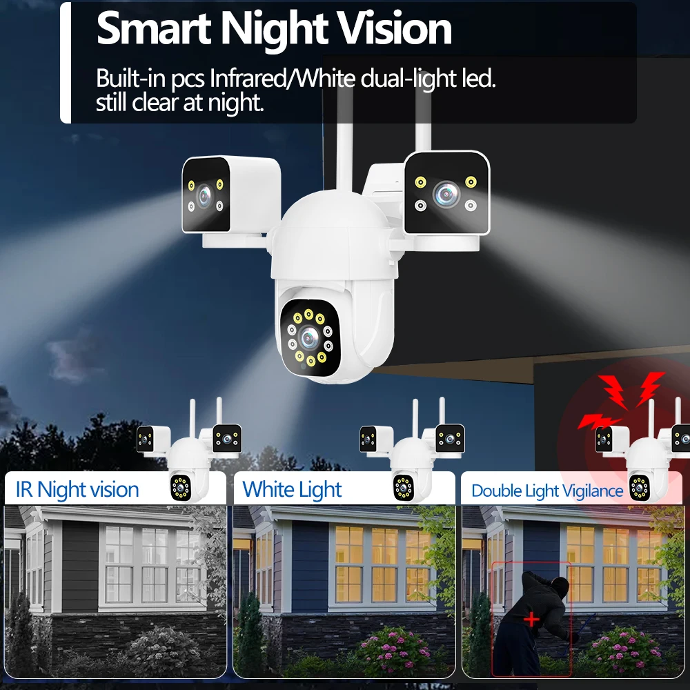 6K 12MP 3 Lens 3 Screens  Ai Motion Tracking PTZ 4K Video WiFi Outdoor Camera  Security surveillance Camera IPC360 Home
