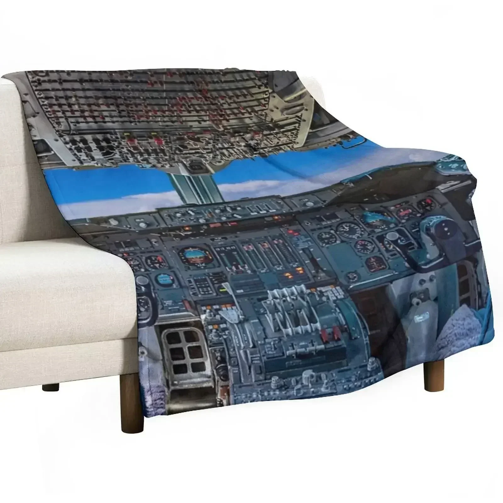 

747 Cockpit Throw Blanket Vintage Shaggy Extra Large Throw Blankets