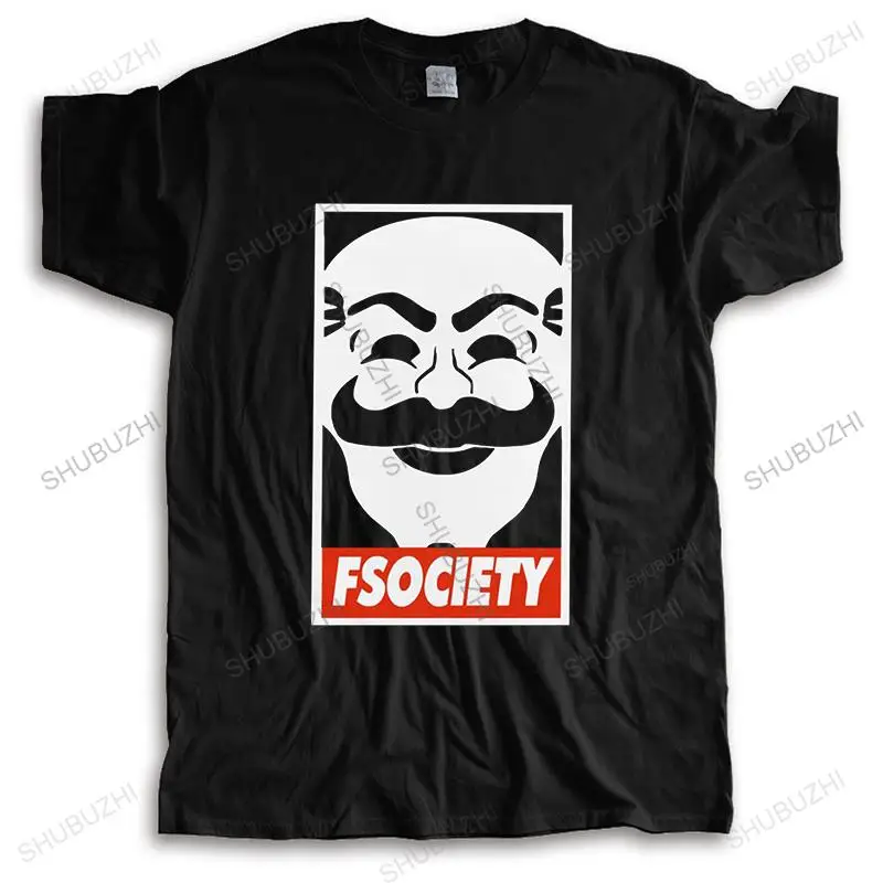 Stylish Mr Robot F Society T-shirt for Men Short Sleeve Summer Hacker Tshirt Round Neck Fitted Pure Cotton Tee Shirt Merch Gift