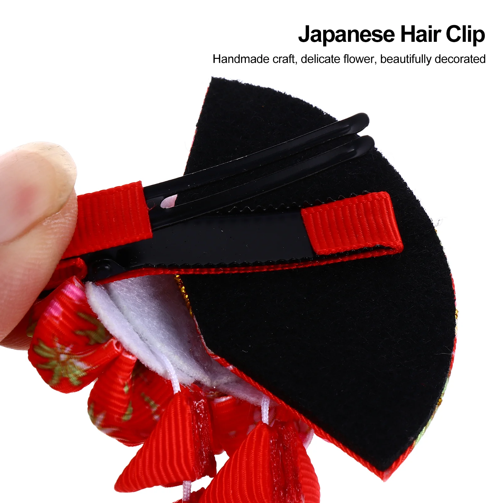 Baby Hair Ties Tassel Bell Accessory Clip Japanese Style Rhinestones Fan Shape Decor Red Decoration Man