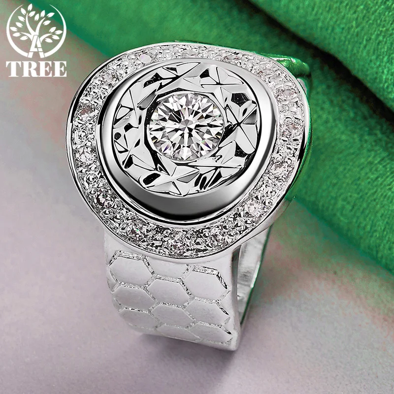 Retro 925 Sterling Silver Wide Version Inlaid With Zircon Wedding Ring Women Birthday Party Gift Men Versatile Popular Jewelry