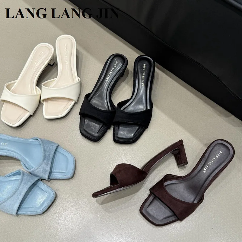 

2026 Fashion Open Toe Slippers Women Thick Heel Flip Flops Casual Sandal Shoes New Summer Slipper Female Beach Flip Flops Slides