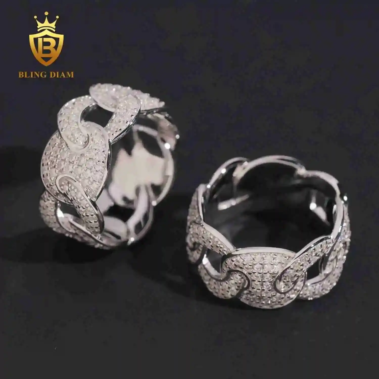 Wholesale Price Iced Out Mens Moissanite Ring Cuban Ring 925 Sterling Silver Gold Plated Hip Hop Jewelry Pass Diamond Tester