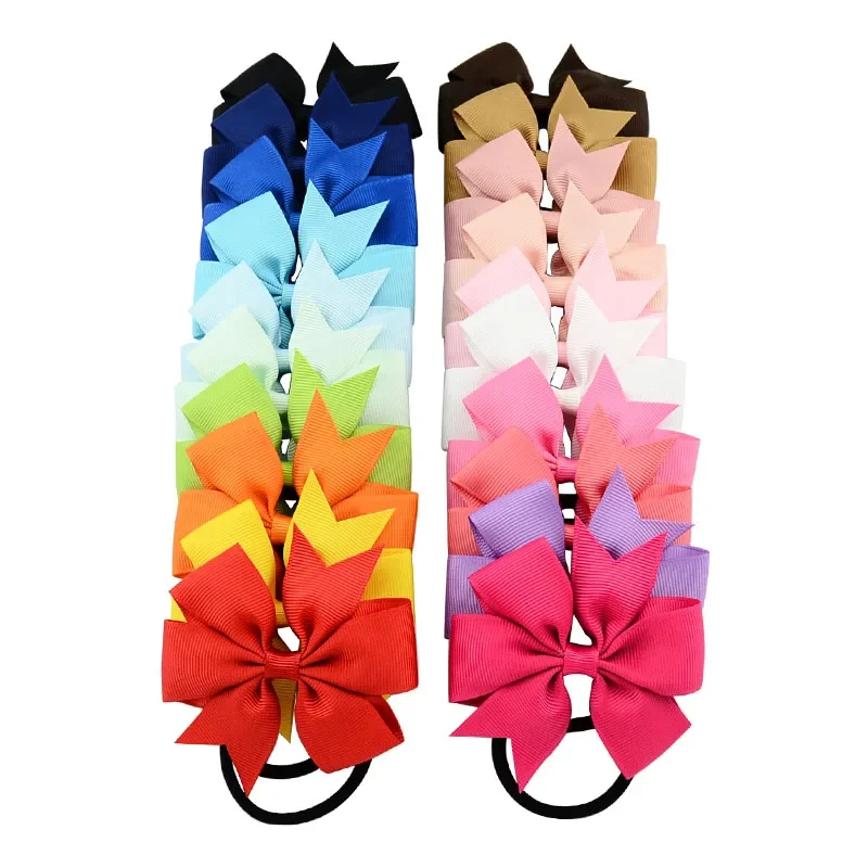 

20pcs/set 3'' Solid Grosgrain Ribbon Bows Elastic Hair Tie Rope for Baby Girls Sweet Hair Band Bows with Kids Hair Accessories