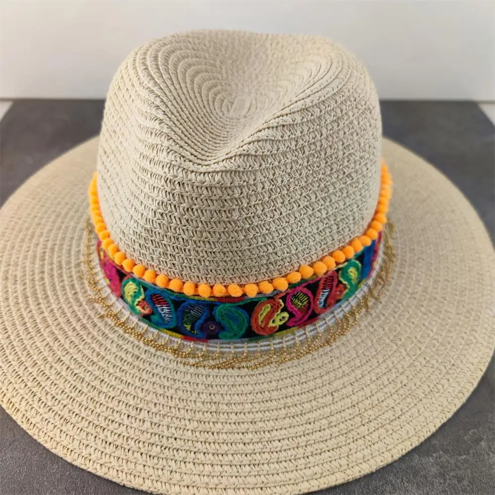 

Соломенная женская Солнцезащитная шляпа, джазовая фетровая Панама Sombrero с золотой металлической кисточкой