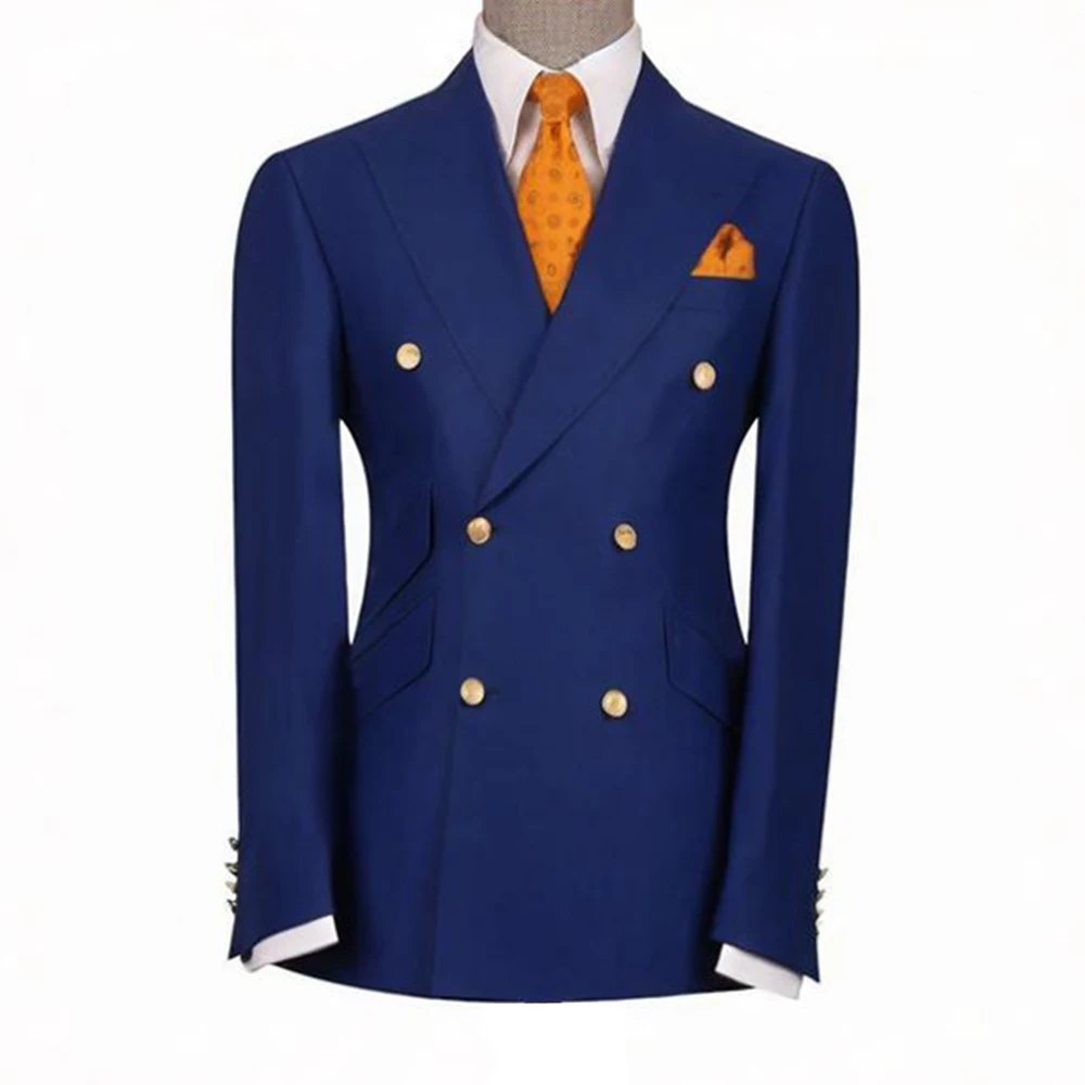 

Men Suits Navy Blue Blazer Luxury Peak Lapel Jackets Double Breasted Regular Fit Casual Jackets for Men Customize