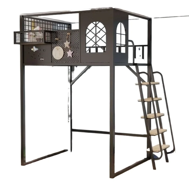 Duplex bunk bed, elevated bed loft bed under empty tree house, high and low suspended beds