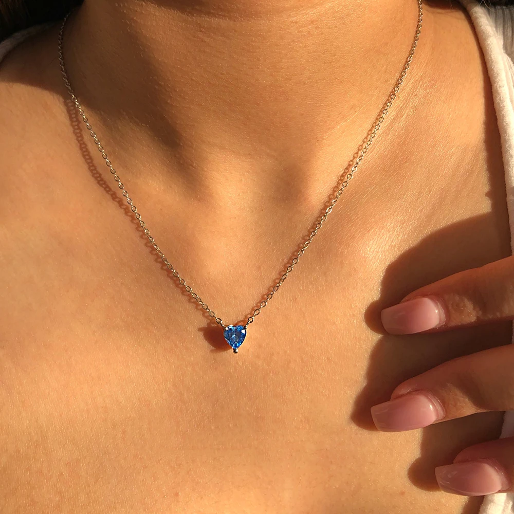2024 New Fashion Heart Blue Color on The Neck Necklace for Women Party Gift Jewelry Bulk Sell X6227