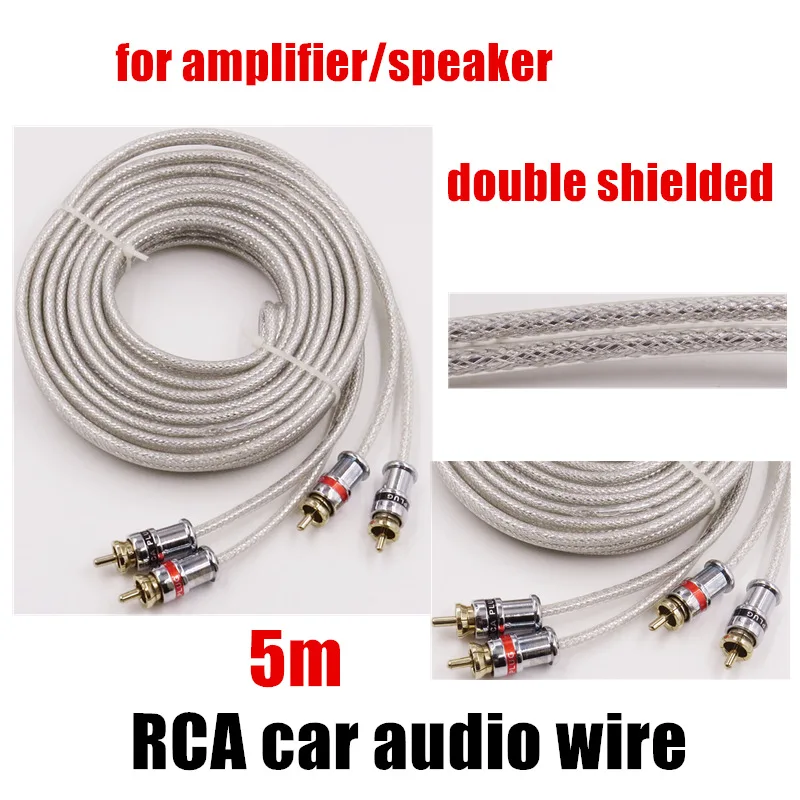 

1 шт., 5 м, комплект кабелей для автомобильного стереоусилителя из чистой меди, RCA к RCA, провод питания аудио и динамика