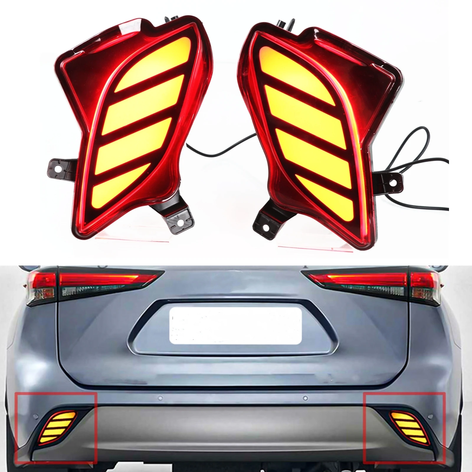 

Rear Bumper LED Fog Brake Light For Toyota Highlander 2020-2024 Turn Signal Stop Reflector Indicator Lamp Bulb Driving Taillamp