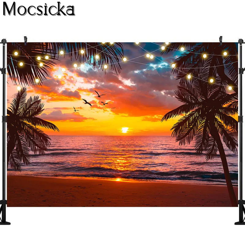 Sunset Pantai Fotografi Latar Belakang Hawaii Liburan Pemotretan Latar Belakang Camar Awan Berwarna-warni Dekorasi Pesta Ulang Tahun Alat Peraga Foto