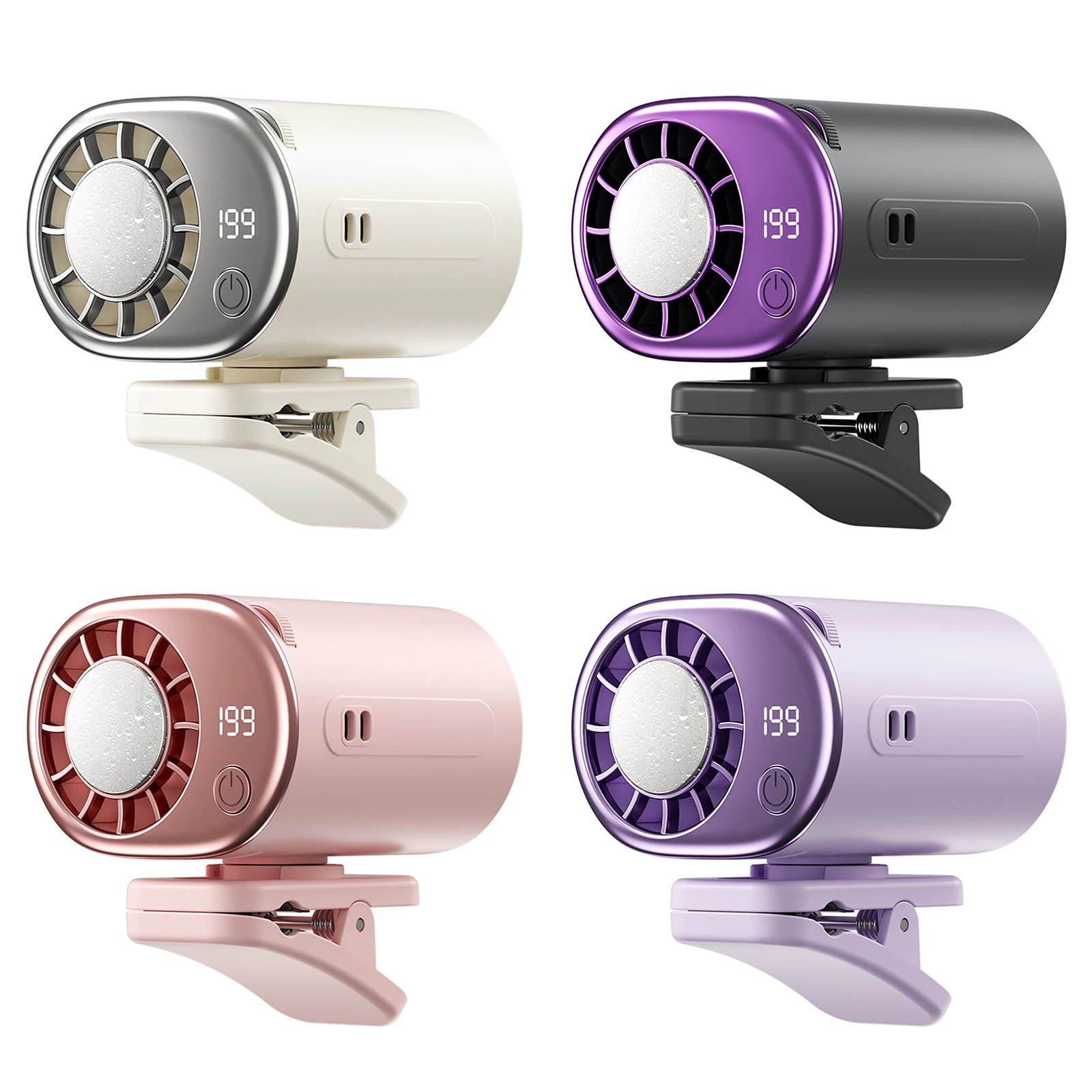 USB Car Clamp Cooler Rotatable Fan with LED Display Small Clamp Fan 199 Speeds Adjustable for Infant Kids Dogs Summer Road Trips