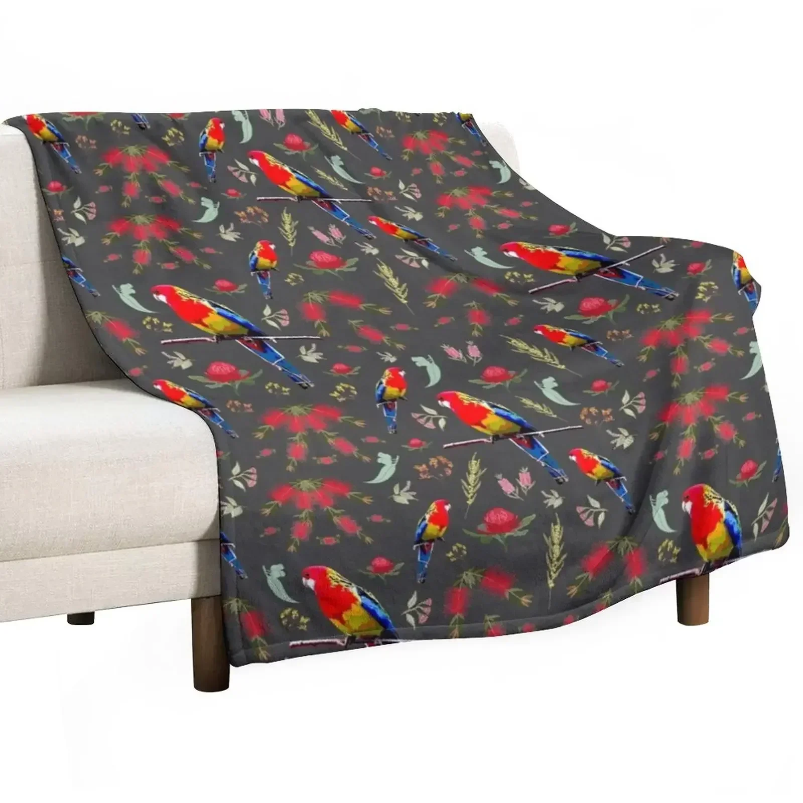 Australiana Rosella Garden - charcoal grey Throw Blanket Decorative Beds Shaggy Winter beds halloween Blankets