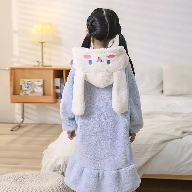 Children Sanrio Cinnamoroll Winter Flannel Pajamas  Girl Boy Toddler  Clothes Kids Overalls Children's nightgown Girl bathrobe