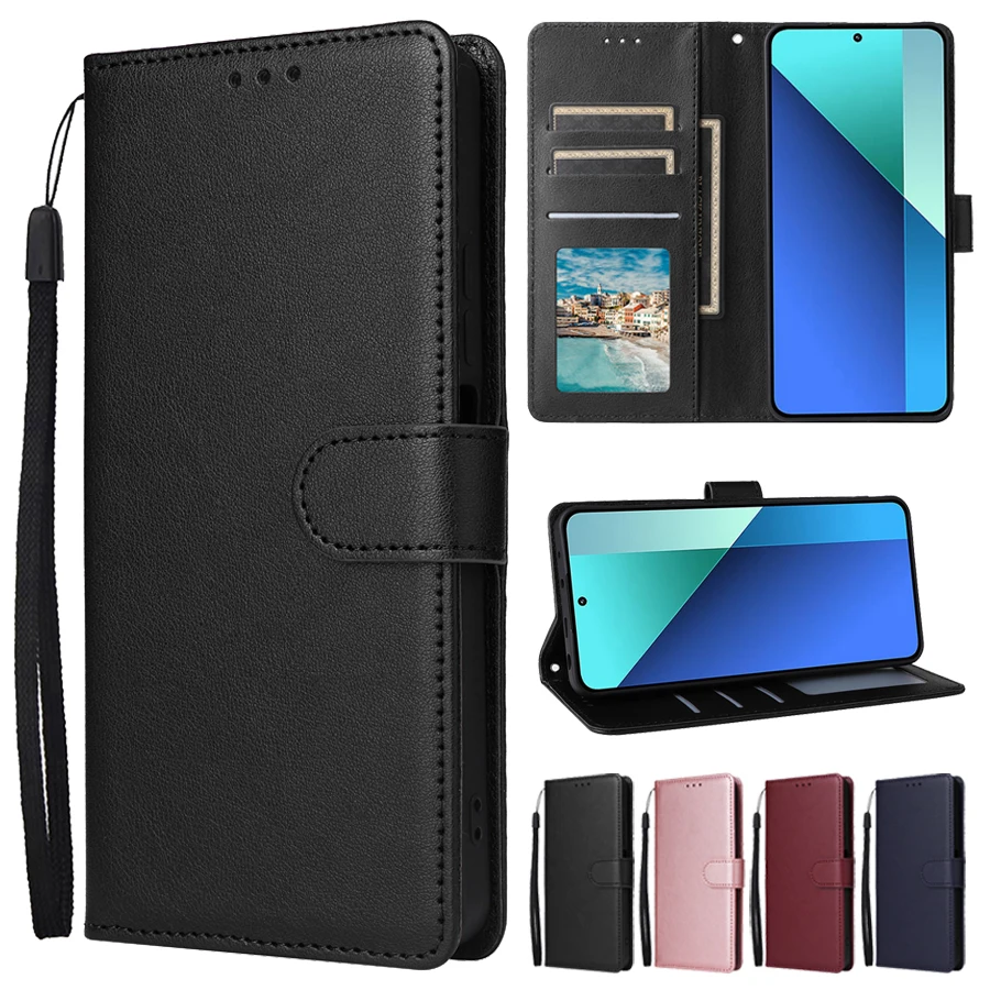 Magnetyczne skórzane etui z klapką dla Xiaomi Redmi Note 13 Pro Plus 12 12S 11 11S 10 10S 9 Pro 8T 7