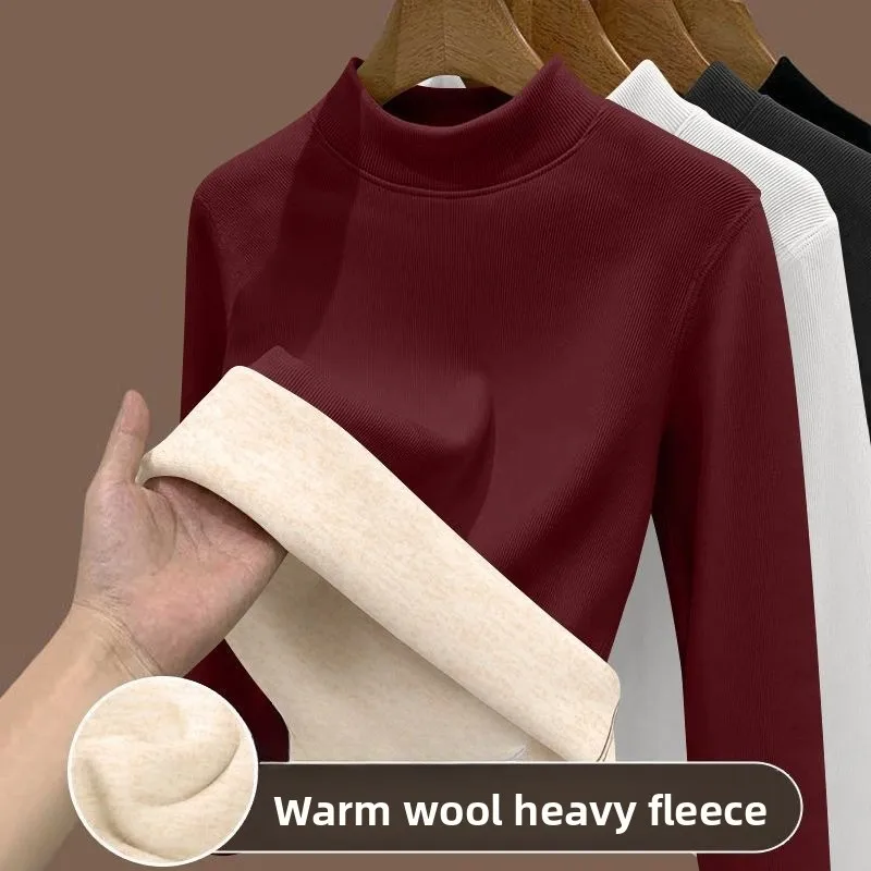 Women's Winter Lamb Fleece Base Shirt Tops with Thickened Fleece Heated Underwear Autumn Long Sleeved T-shirt Warm Clothes image 5
