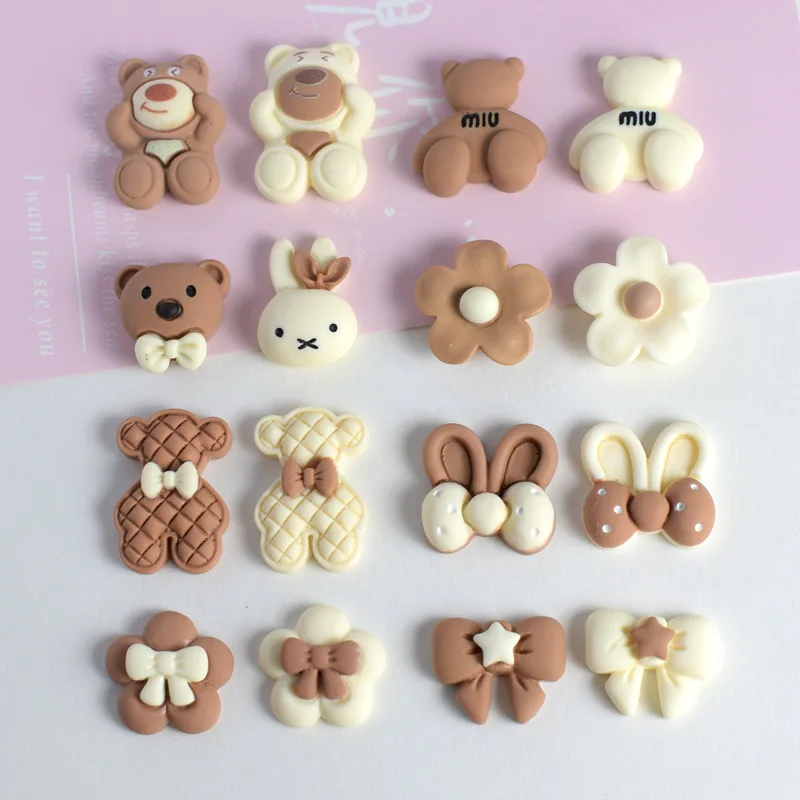 20PCS Kawaii Miffy Milk Tea Cute Bear Bow Phone Case Resin Accessories Christmas Gift for Boys and Girls