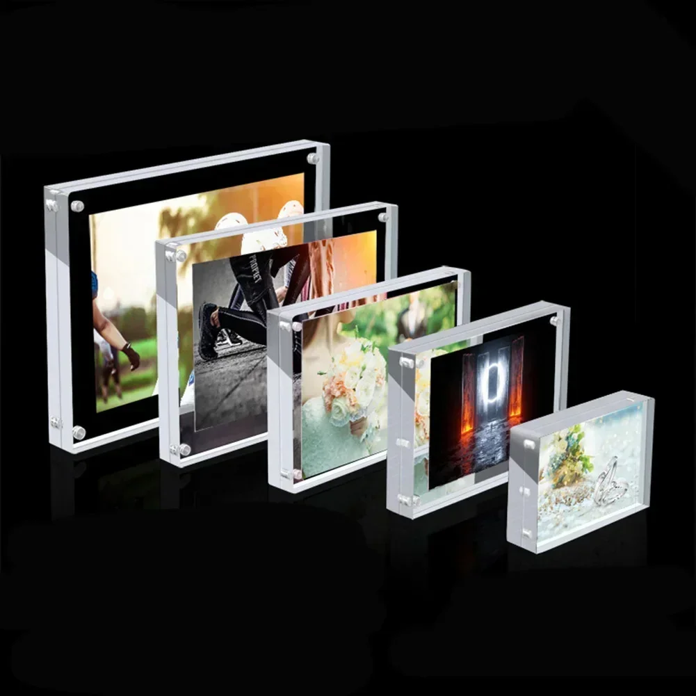 Clear Acrylic Pictures Photo Frame Magnetic Photo Card Holder Poster Display Stand Photo Frame Protect Office Desktop Ornament H