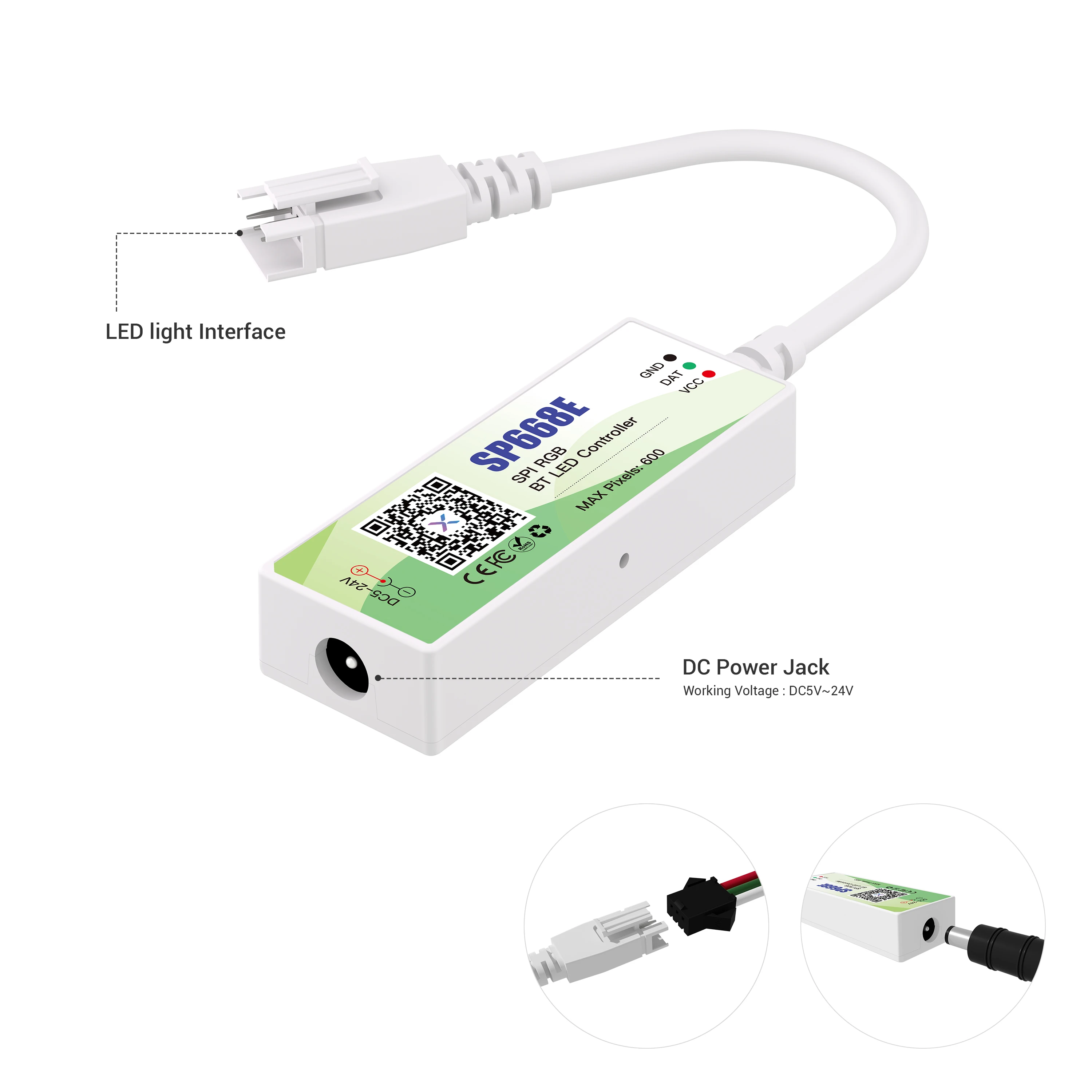 SP668E WS2811 WS2812B WS2815 RGB LED Controller BT APP 2.4G RF Musica remota FAI DA TE Effetto dinamico FCOB LED Dimmer Luce di striscia 5-24V