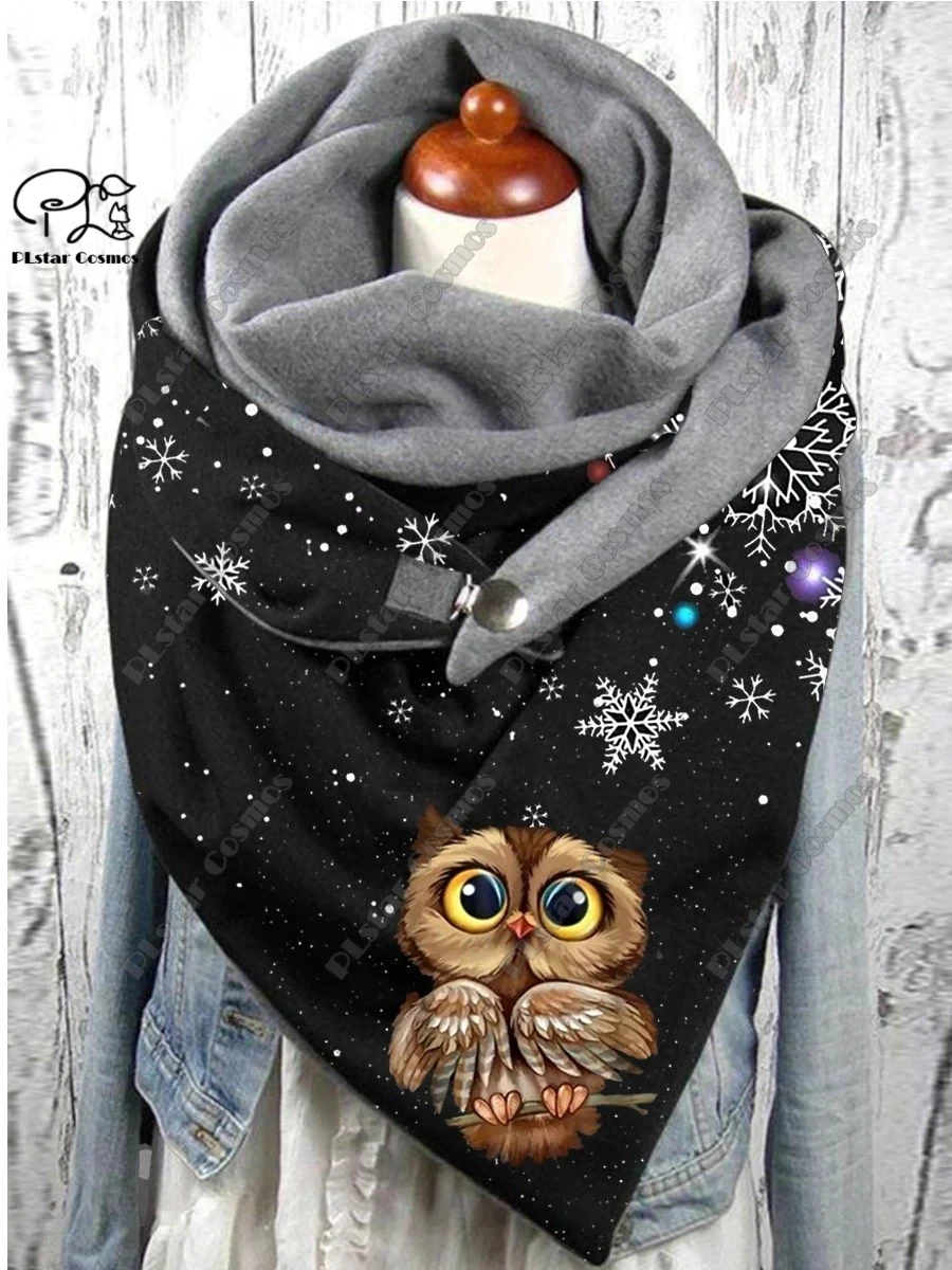 3D printed animal series cute owl pattern warm shawl scarf spring and winter large triangle scarf casual gift