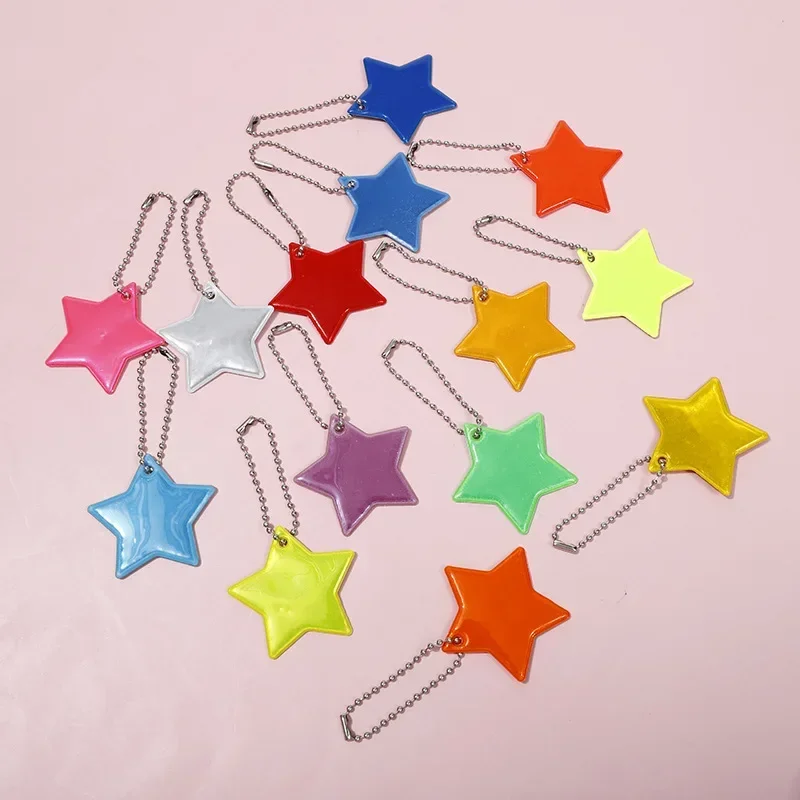 Colorful Stars Reflective Pendant Keychain Bag Accessories,Kids Reflector Tape PVC For Safety Night Traffic Cycling Running