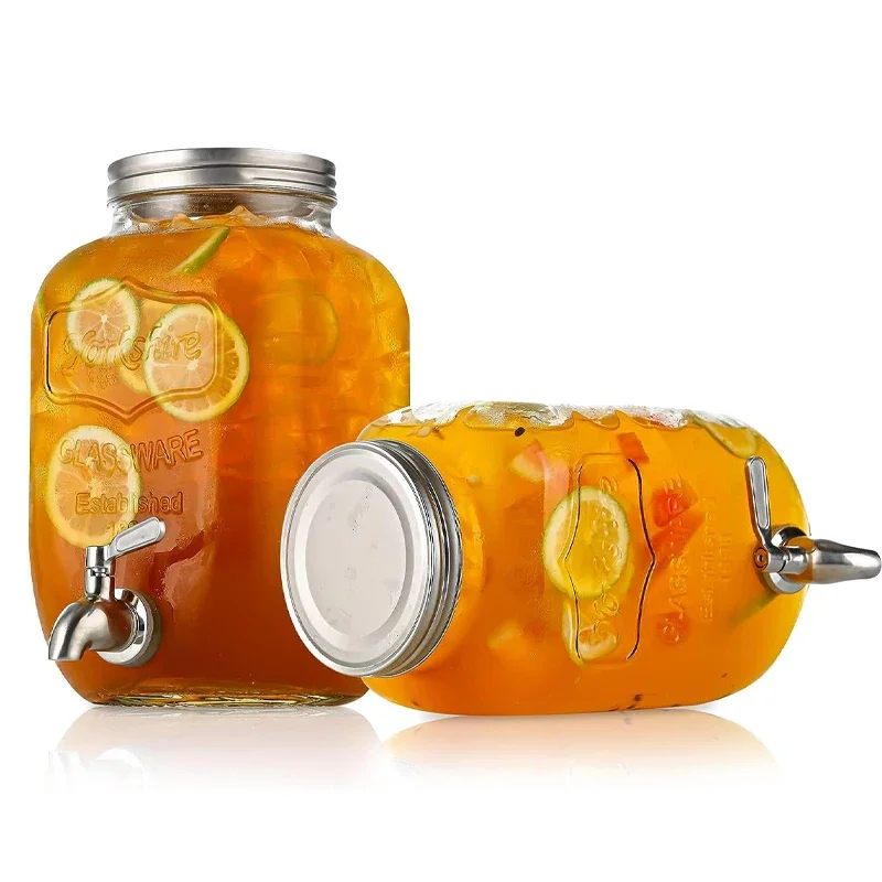 

Large Capacity Mason Jar 5000ml Glass Beverage Dispenser with ABS Spigot for Juice Lemon Tea Storage Bottle Can Cold Kettle