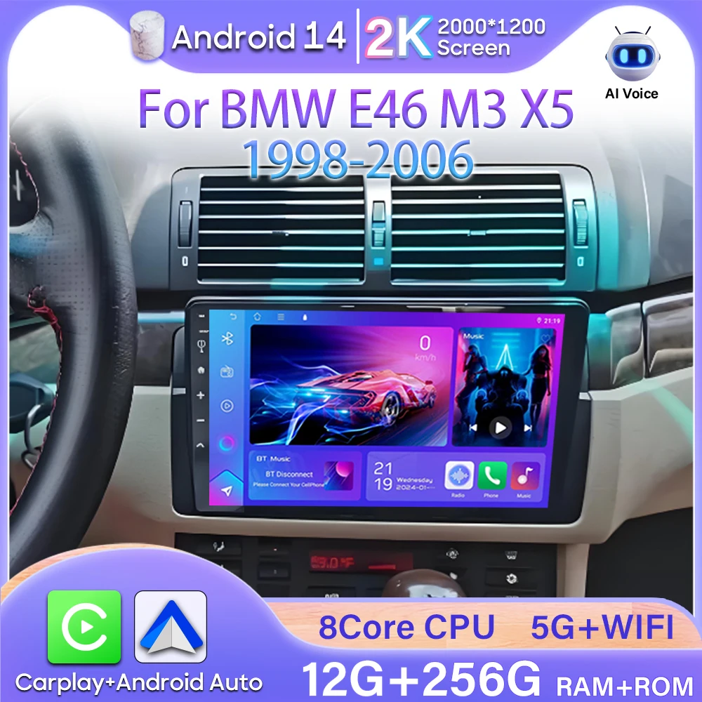 

Android 15 For BMW E46 M3 X5 1998-2006 Car Radio GPS Navigation Screen Carplay Wifi Stereo Video Multimedia Player No 2din Wifi