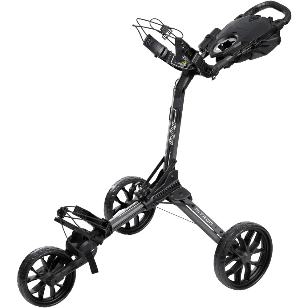 

Nitron 3 Wheel Golf Push Cart, Easy 1 Step Open and Fold, Scorecard Console, Beverage Holder, Mobile Device Holder, Handle