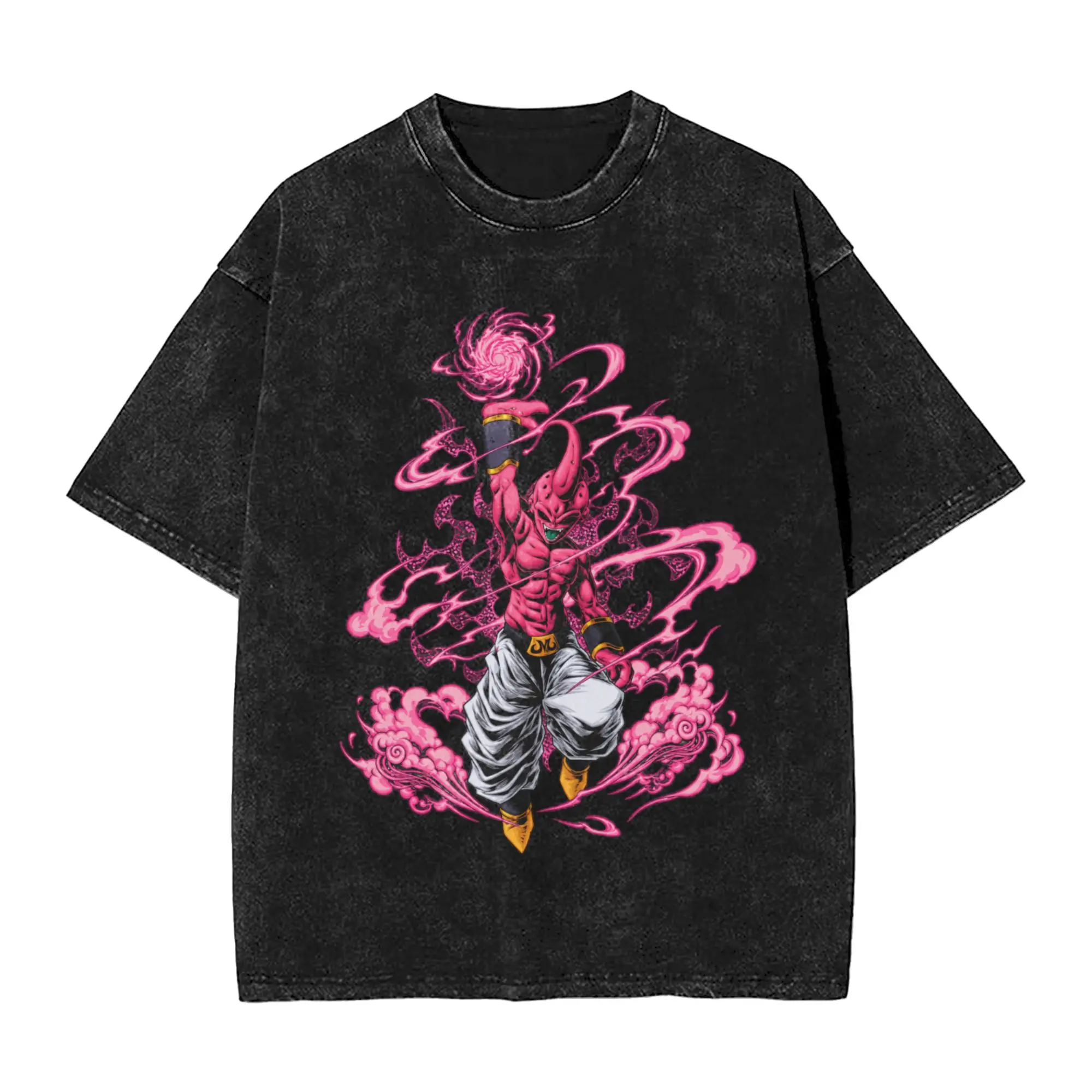 Dragon Ball Z Kid Buu Majin Symbol Washed T Shirt Mens Retro Casual T Shirts Summer O-Neck Hippie Tee Shirt Loose Oversized Tops