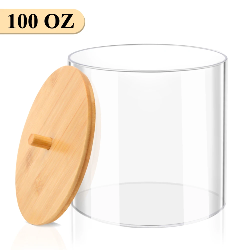 100OZ Acrylic Storage Box With Bamboo Lid Acrylic organizer For Cosmetics jewelry Cotton Candy Bathroom Organizer