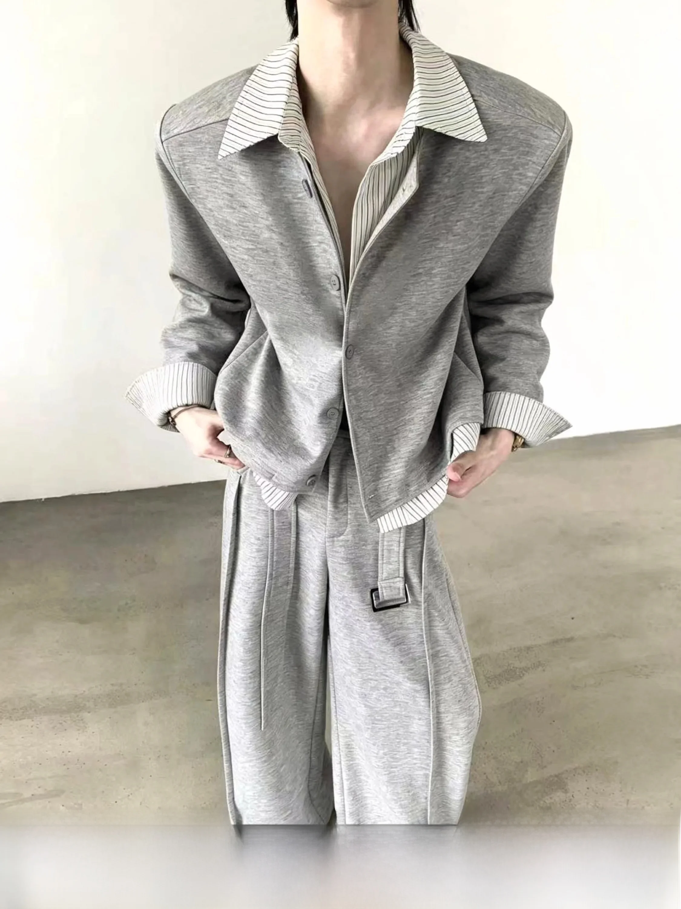 High Intelligence Sensation Grey Sweatshirt Set Men's Autumn Mountain Style Heavyweight Jacket Loose Fit Windproof Anti-Wrinkle