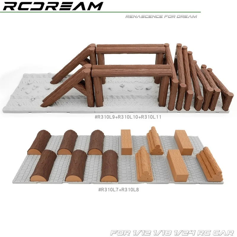 RCDream Simulation Log Obstacle Track Scene Props,1/12 1/18 1/24 RC Crawler Course Accessory Compatible with   4M MN82 RC Car