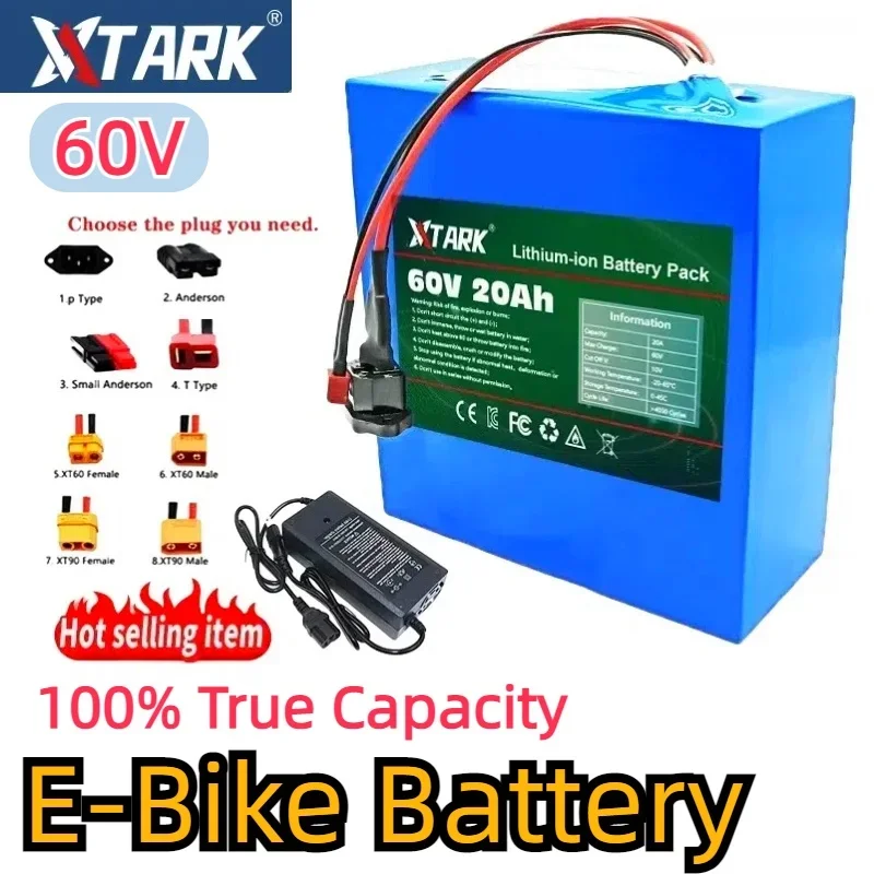 

NEW 60V 40Ah XT90 Plug 21700 Battery For E-Bike Motorcycle 67.2V 16S4P 3000W Rechargeable Battery With 20A BMS+Charger