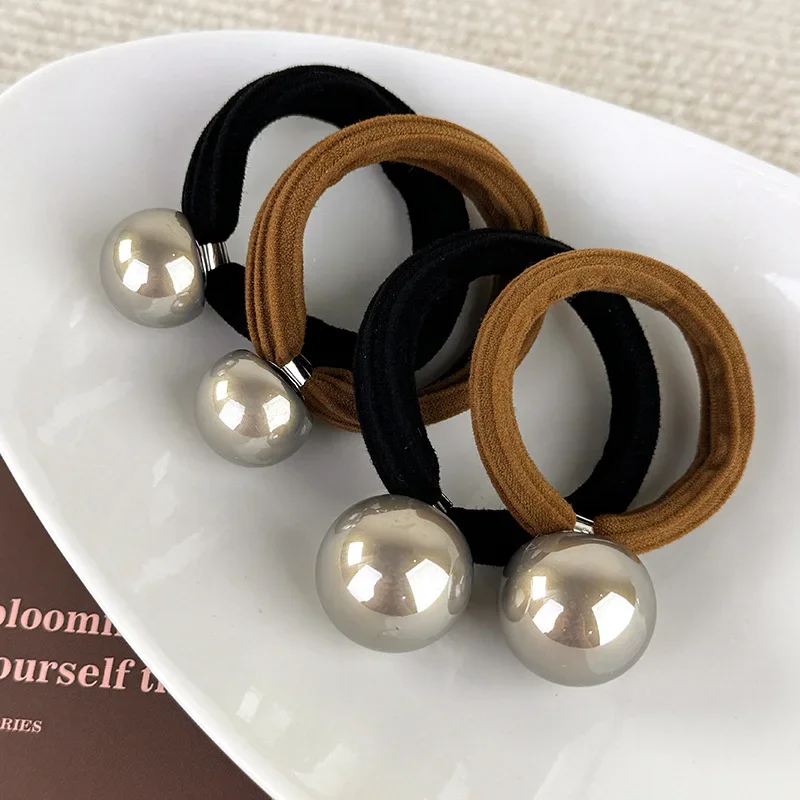 Fashion Large Imitation Pearl Champagne Color High Elastic Traceless Head Rope Headbands for Woman Girls Hair Ties Rubber Bands