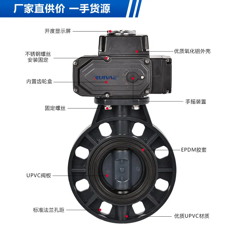 Electric UPVC Butterfly Valve D971X-10S Wafer-type Plastic Sewage Discharge Switch Valve