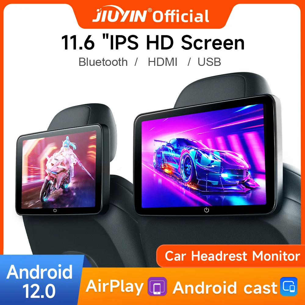 Headrest Monitor Display IPS Android WIFI Tablet Touch Screen For Car Rear Seat Player Video Music FM Bluetooth AirPlay HDMI IN