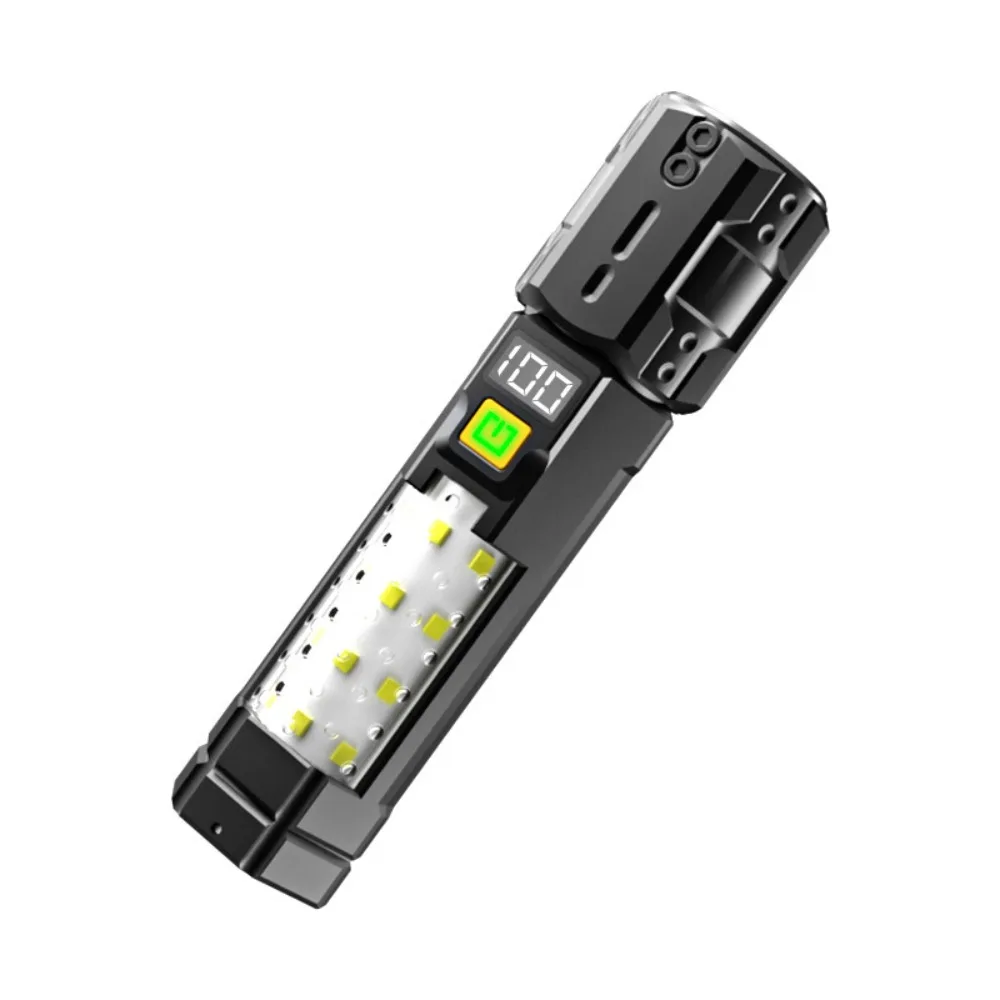 

Strong Light LED Display Flashlight Digital Display with Side Light Telescopic Zoom Torch Long-Range Rechargeable