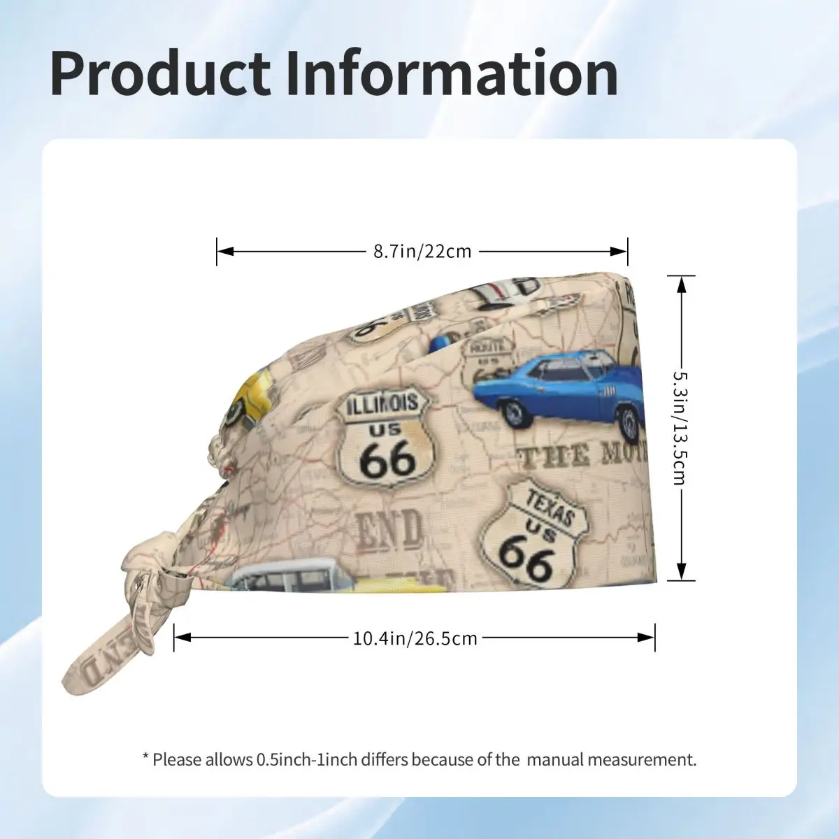 مخصص الطريق 66 العضلات سيارة خريطة الدعك قبعة القبعات الجراحية الرجال النساء غرفة العمليات قبعة قبعة التمريض مختبر يعمل قبعة