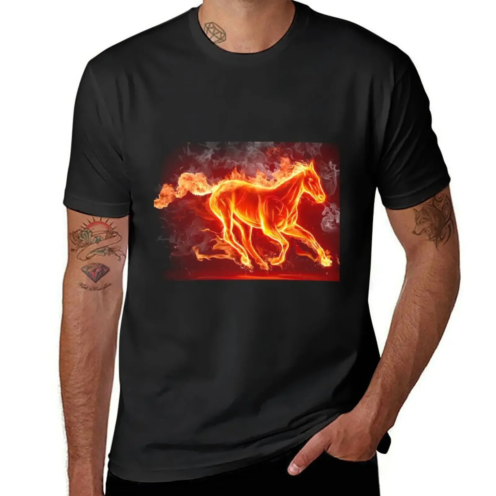 

FLAMING WILD MUSTANG T-shirt shirts graphic tees vintage clothes for men