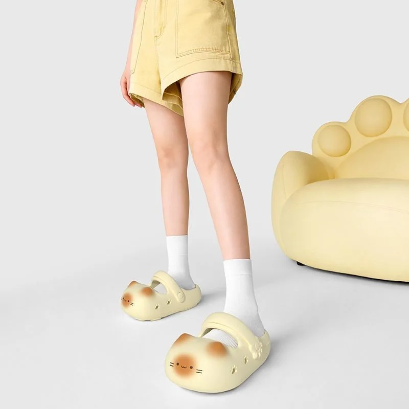 New creative black cat slippers for women summer soft cloud mules clogs woman strap sandal shoes cute kitty mary jane EVA sliper view 4